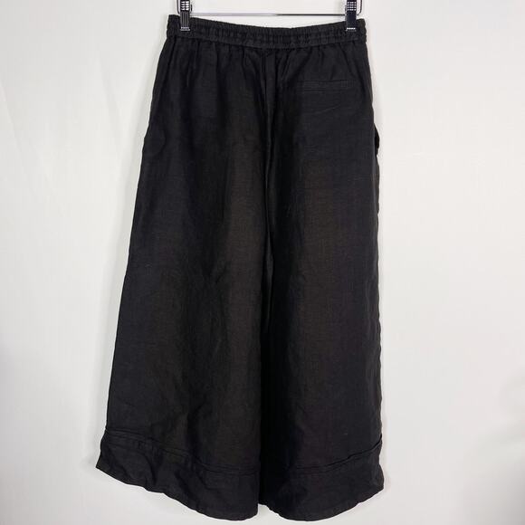Rachel Comey Womens Size 4 Black Linen Cropped Wide Leg Pants Pockets Drawstring - Picture 2 of 11